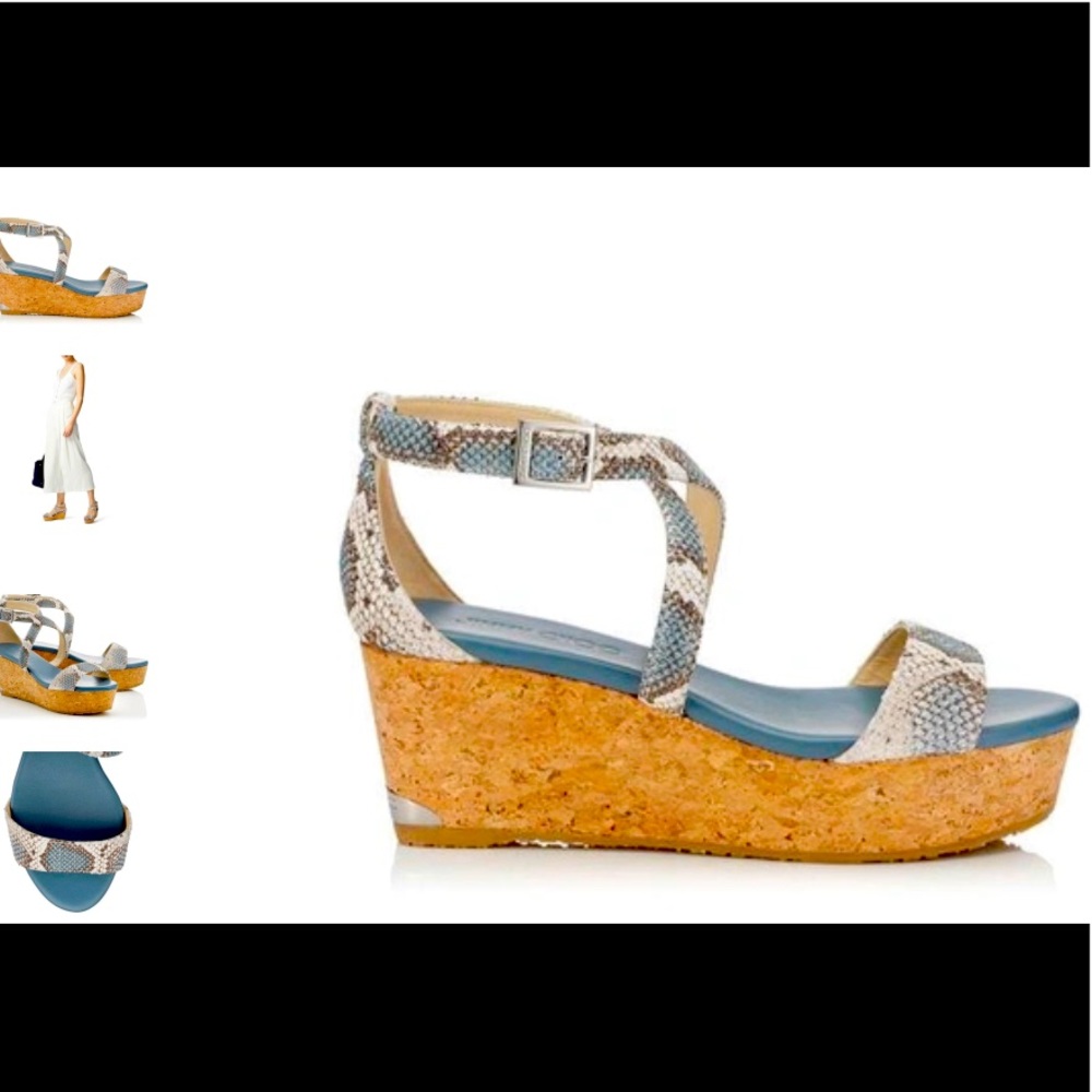 Jimmy Choo Size 8 Blue Snake Wedge Sandal